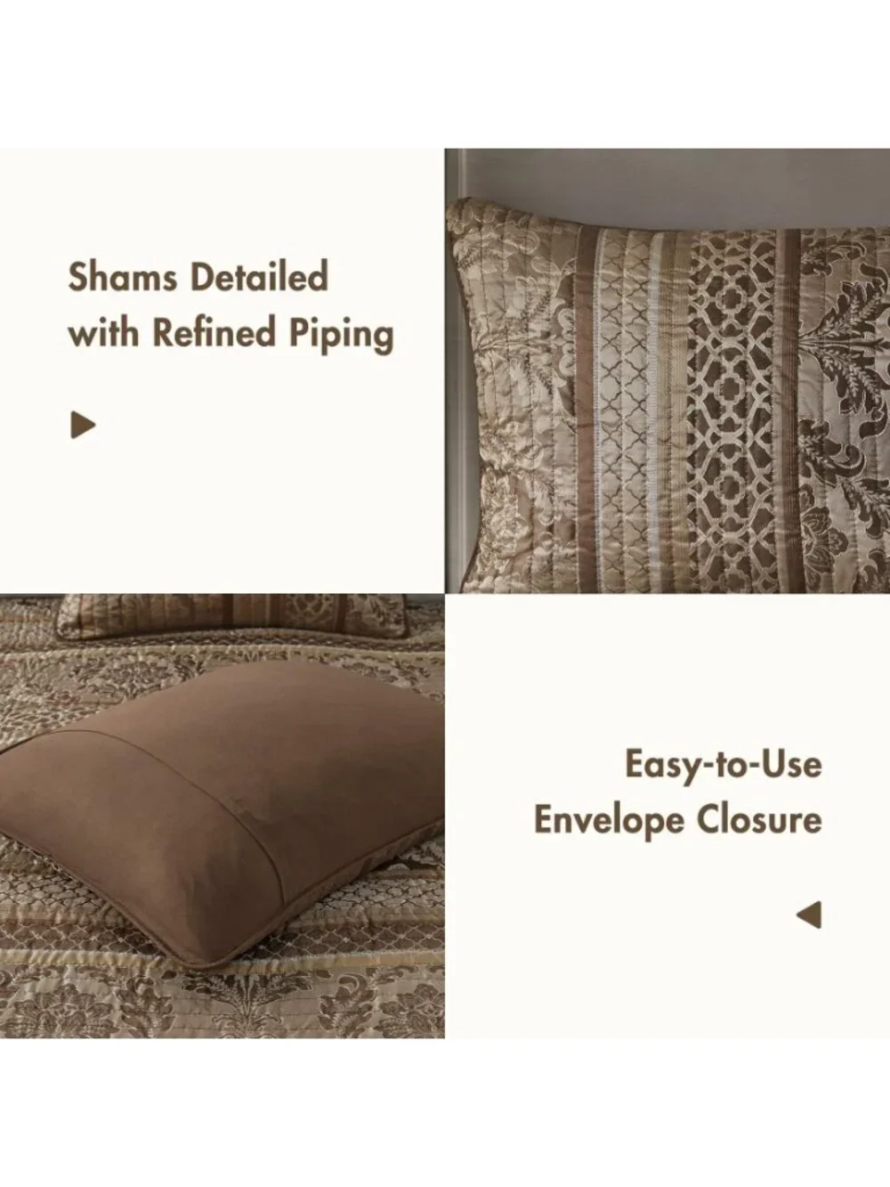 Madison Park Bellagio Jacquard 6 Piece Full Queen Quilt Set Brown Gold MSRP $320